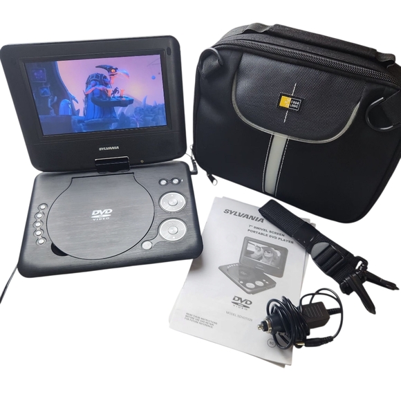Sylvania Portable DVD Player 7” Swivel Screen Power Cords + Case - Picture 1 of 6